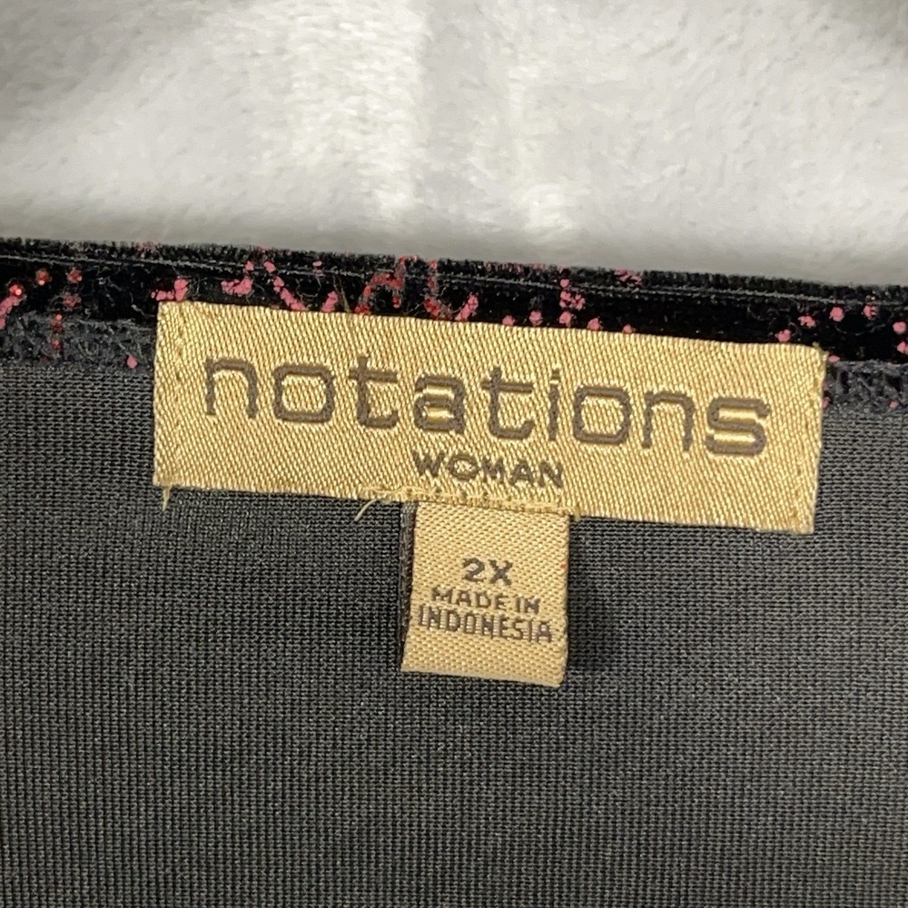 Notations Womens Velvet Faux Wrap Top 2X Black/Red Glitter Paisley Party Holiday - Picture 2 of 11